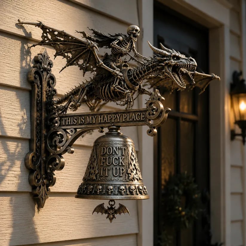 🔥HOT SALE 49% OFF🐉🔔Skull Dragon Rider Bell – “This Is My Happy Place” Wall Bell✨