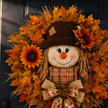 🍂🌻Lighted Scarecrow Fall Wreath for Front Door