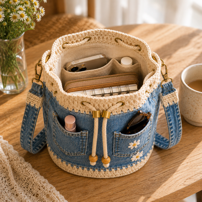 Denim Crochet Bucket Bag