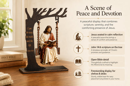 ✝️ Jesus Swing Ornament – John 14:6 Faith Table Decor | Christian Bible Verse Home Decoration