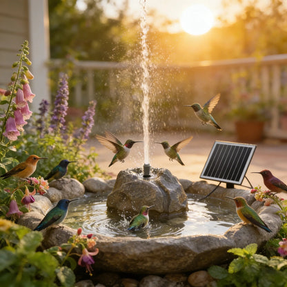 🐦⛲Realistic Granite Rock Solar Bird Bath Fountain - No-Cords Stone Decor