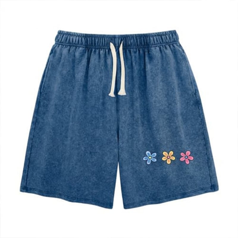 Women's Soft Cotton Blend Washed Floral Shorts, Casual Summer Travel Streetwear Bottoms