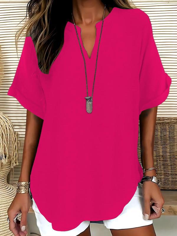 🔥Women's Plain Short Sleeve Blouse, Casual Solid Color Top for Daily Wear, Ladies Clothes for All Seasons