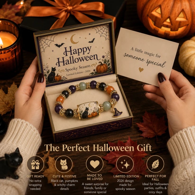 👻Limited Edition 2026 Halloween Black Cat Pumpkin Beaded Bracelet Gift Set🎁