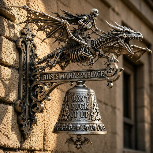 🔥HOT SALE 49% OFF🐉🔔Skull Dragon Rider Bell – “This Is My Happy Place” Wall Bell✨