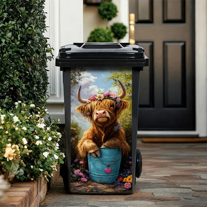 🐮 Highland Cow Floral Print Bin Sticker