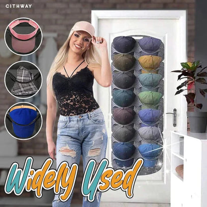 Hanging hat holder with multiple pockets