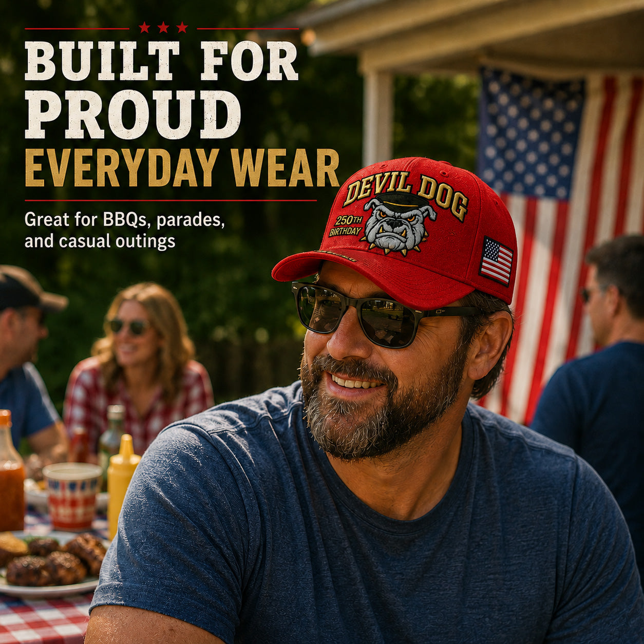 🔥 Father’s Day Sale - ❤️ Handmade Embroidered Devil Dog USMC 250th Birthday Commemorative Cap 🇺🇸