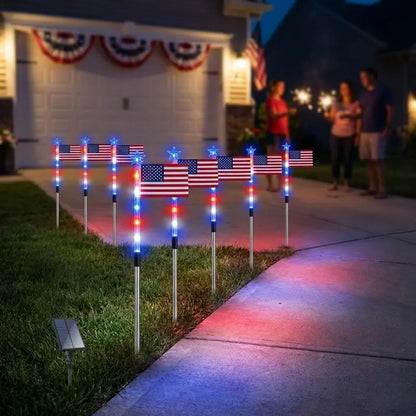 8-Piece Flag Light Set – 4th of July Decorations with 8 Lighting Modes – Ideal for Independence Day Pathways, Gardens, and Yard Decor