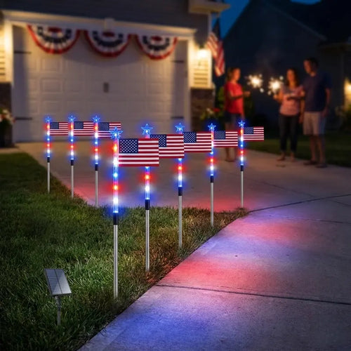 8-Piece Flag Light Set – 4th of July Decorations with 8 Lighting Modes – Ideal for Independence Day Pathways, Gardens, and Yard Decor