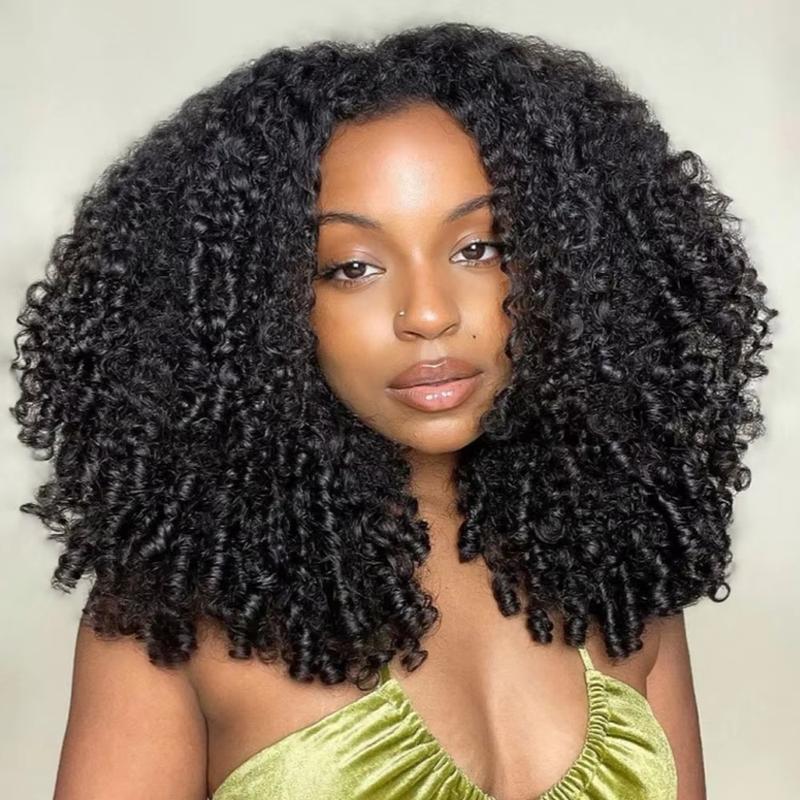 CurlyMe 3 In 1 Half Wig Afro Kinky Curly Glueless Install Half Wig With Draw-string Beginner Friendly