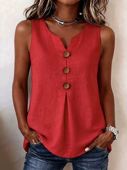 Three Button Sleeveless Solid Color Tank Top💕