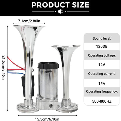 🔥LAST DAY 49% OFF - 🚗🔧2026 Upgraded 12V Dual Air Horn Kit – 130DB Super Loud Dual Horn with Compressor for Cars, Trucks, SUVs, Boats & More
