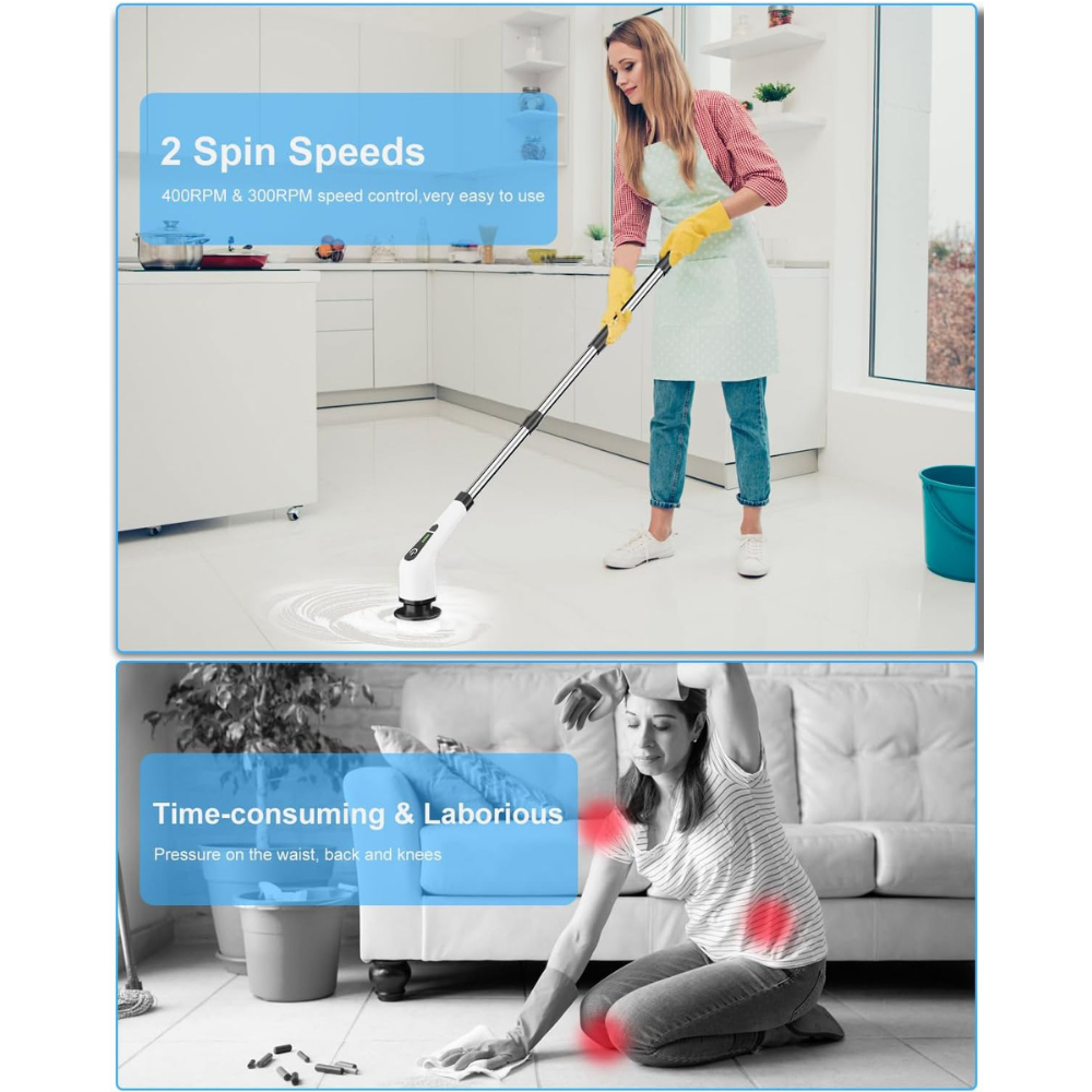 Cordless Electric Spin Scrubber with  Brush Heads