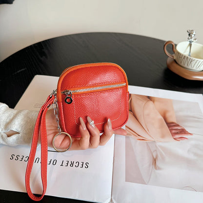 Square Leather Mini Card Wallet Coin Purse