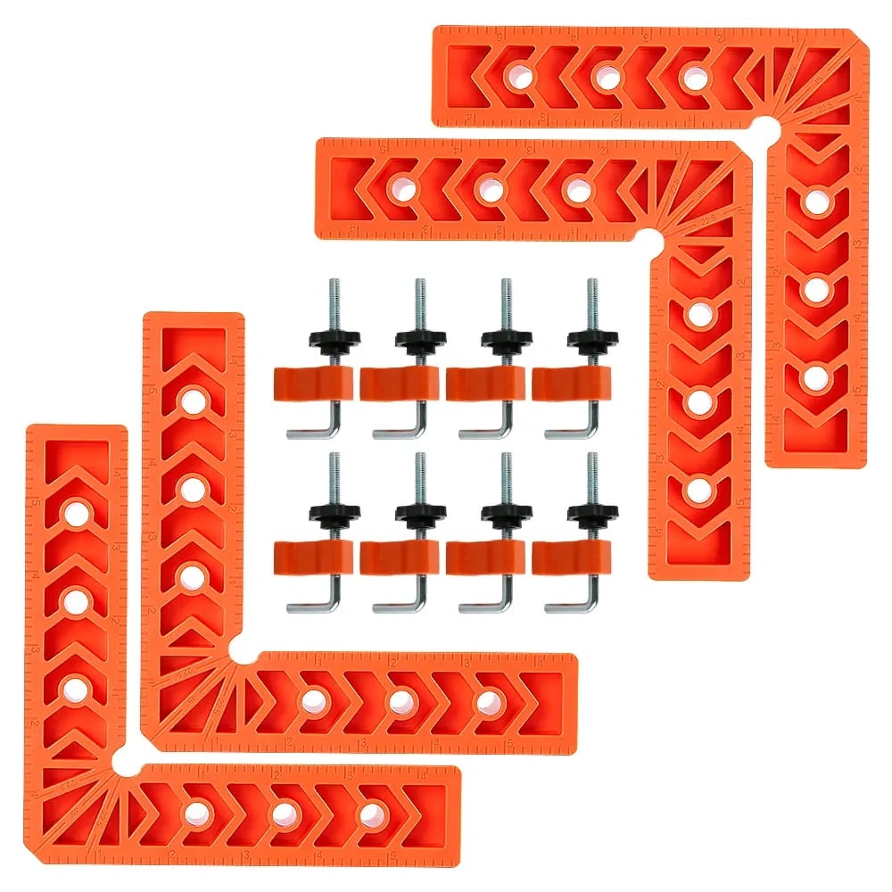 4PCS Right Angle Clamp Kit – for picture frames, boxes, Furniture, Home, cabinets or drawers & stone positioning; multi-surface adjustable fastening tool