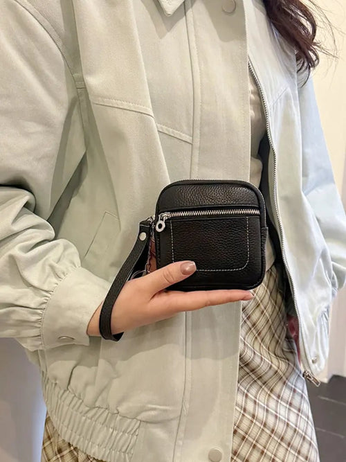 Square Leather Mini Card Wallet Coin Purse