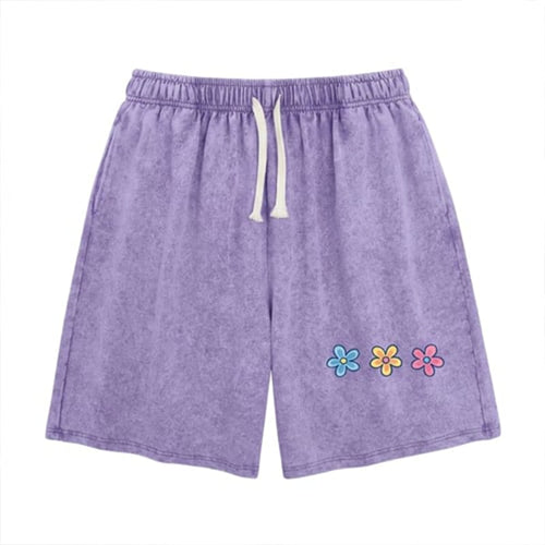Women's Soft Cotton Blend Washed Floral Shorts, Casual Summer Travel Streetwear Bottoms