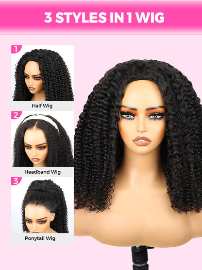 CurlyMe 3 In 1 Half Wig Afro Kinky Curly Glueless Install Half Wig With Draw-string Beginner Friendly