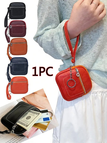 Square Leather Mini Card Wallet Coin Purse