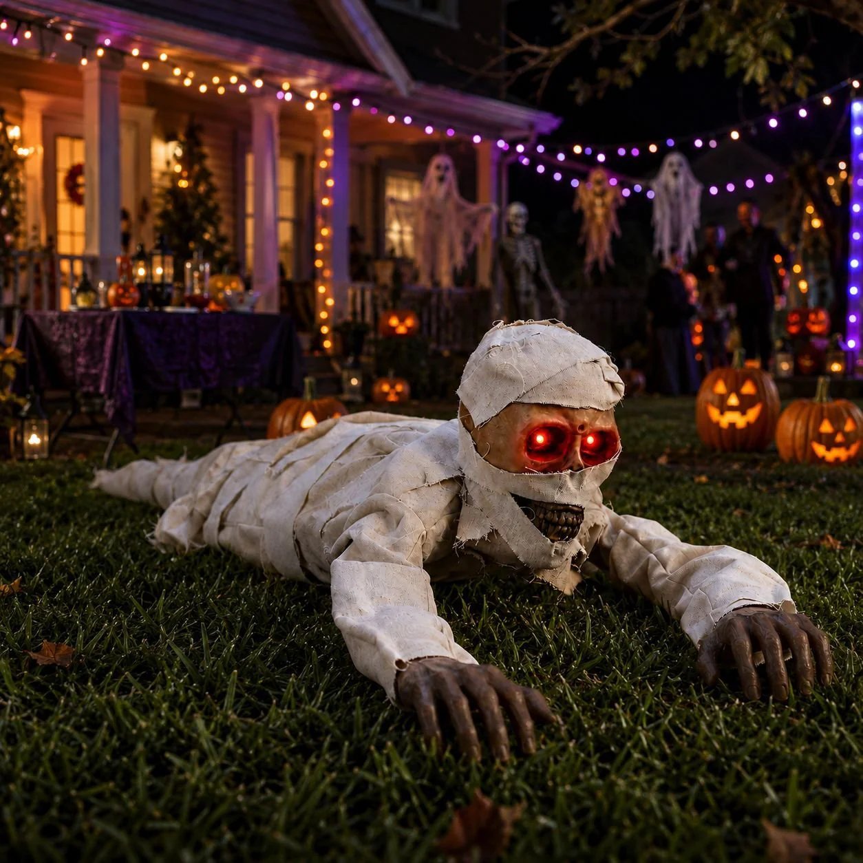 Sound-Activated Animated Crawling Mummy with Glowing Red Eyes