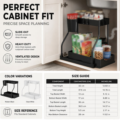 🧺 Pull Out Under Sink Organizer, 2-Tier Kitchen & Bathroom Storage Caddy