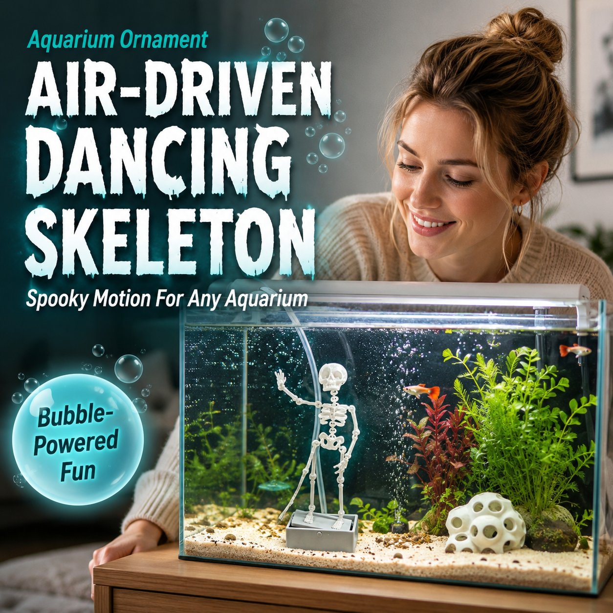 💀 Dancing Skeleton Aquarium Bubbler | Spooky Bubble Effect Fish Tank Decoration