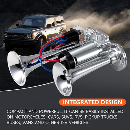 🔥LAST DAY 49% OFF - 🚗🔧2026 Upgraded 12V Dual Air Horn Kit – 130DB Super Loud Dual Horn with Compressor for Cars, Trucks, SUVs, Boats & More