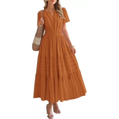 🔥 Women's Summer 2026 Casual Maxi Dress Lightweight Short Sleeve V Neck Boho Dress with Pockets