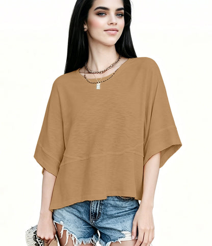Women's Summer Casual Crewneck Batwing Half Sleeve T-Shirts Solid Color Loose Fit Cute Basic Flowy Tops Tees Blouses