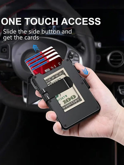 ⚡70K+ SOLD!-Wallet for Men - with Pop Up Aluminum Case Money Clip Slim Leather Slots Credit Card Holder RFID Blocking Bifold Minimalist Wallet