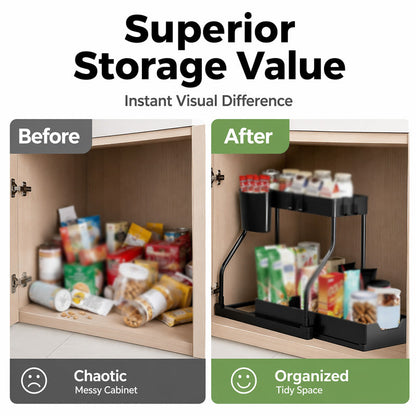 🧺 Pull Out Under Sink Organizer, 2-Tier Kitchen & Bathroom Storage Caddy