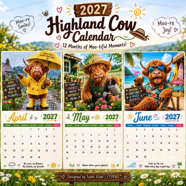 🐮 2027 Funny Highland Cow Wall Calendar | Laugh Through Every Month