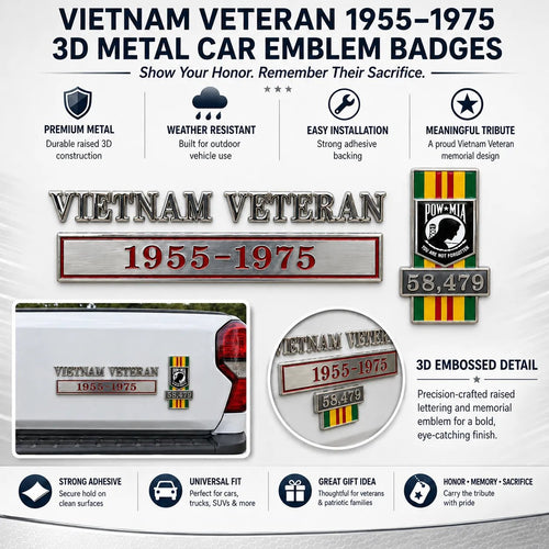 🇺🇸 Vietnam Veteran 1955–1975 Memorial Car Emblem Metal Badge