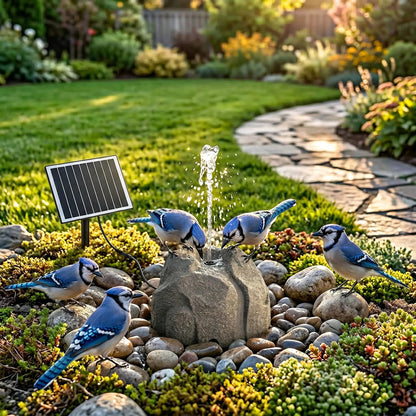 🐦⛲Realistic Granite Rock Solar Bird Bath Fountain - No-Cords Stone Decor