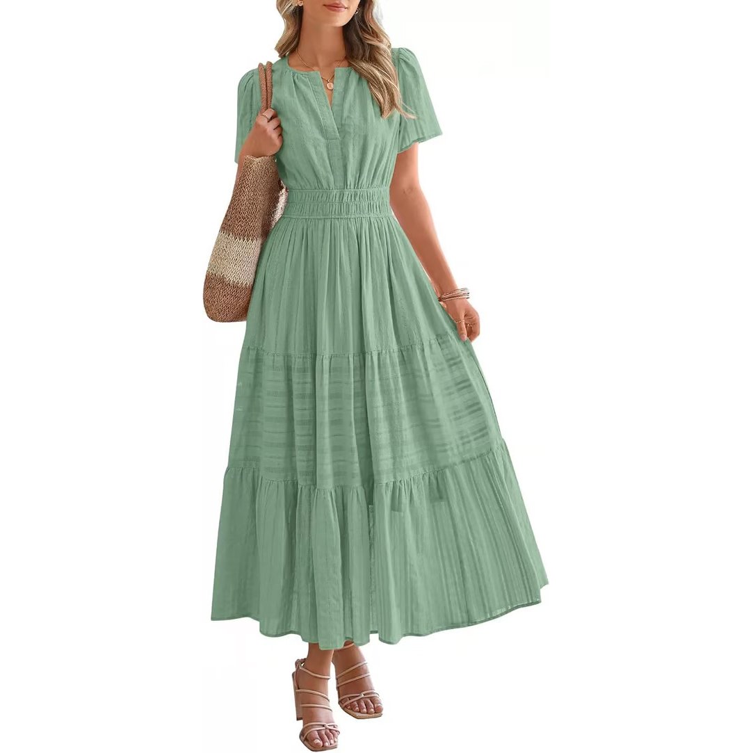 🔥 Women's Summer 2026 Casual Maxi Dress Lightweight Short Sleeve V Neck Boho Dress with Pockets