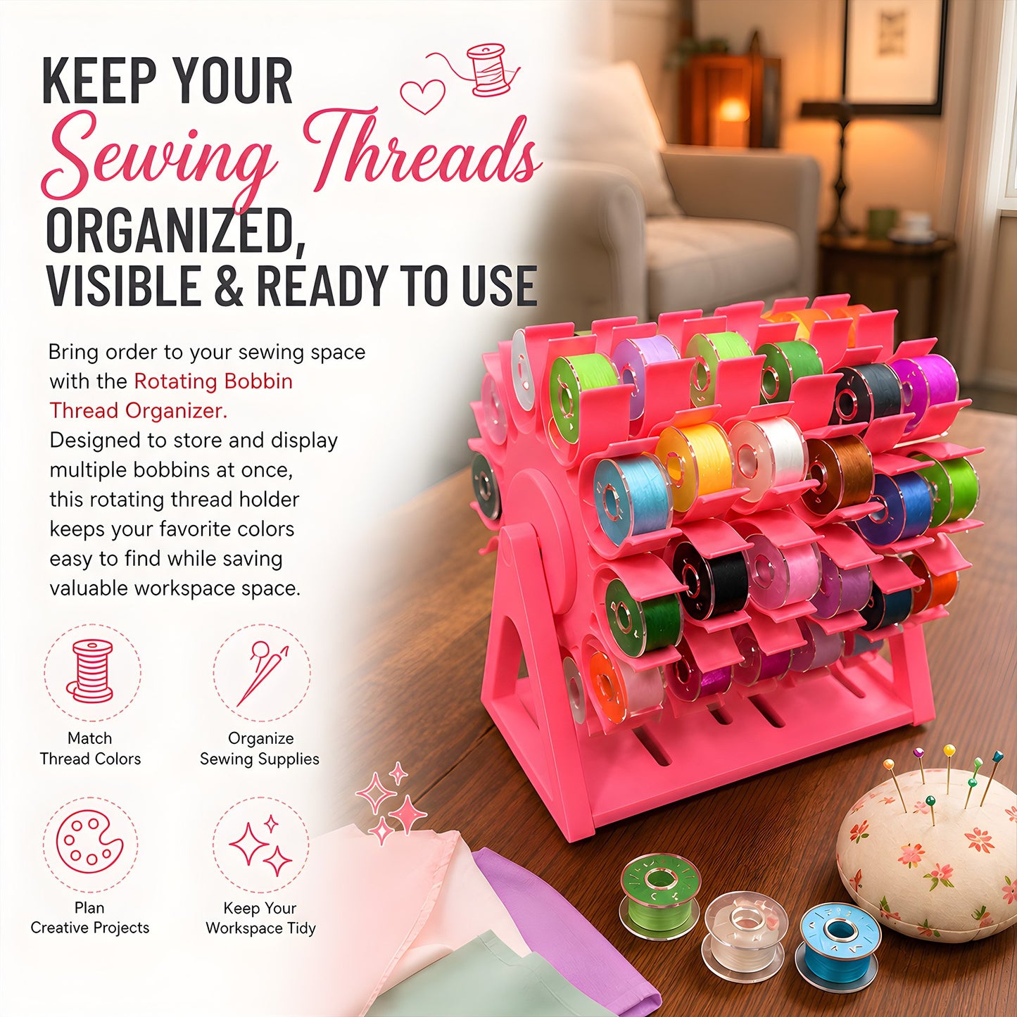 🔥Last Day 50% OFF - 🧵Rotating Bobbin Thread Organizer