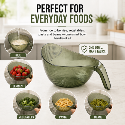 ✨ Smart Drain Kitchen Bowl – 2-in-1 Colander For Fruits, Vegetables, Rice & Pasta