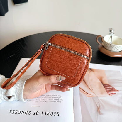 Square Leather Mini Card Wallet Coin Purse