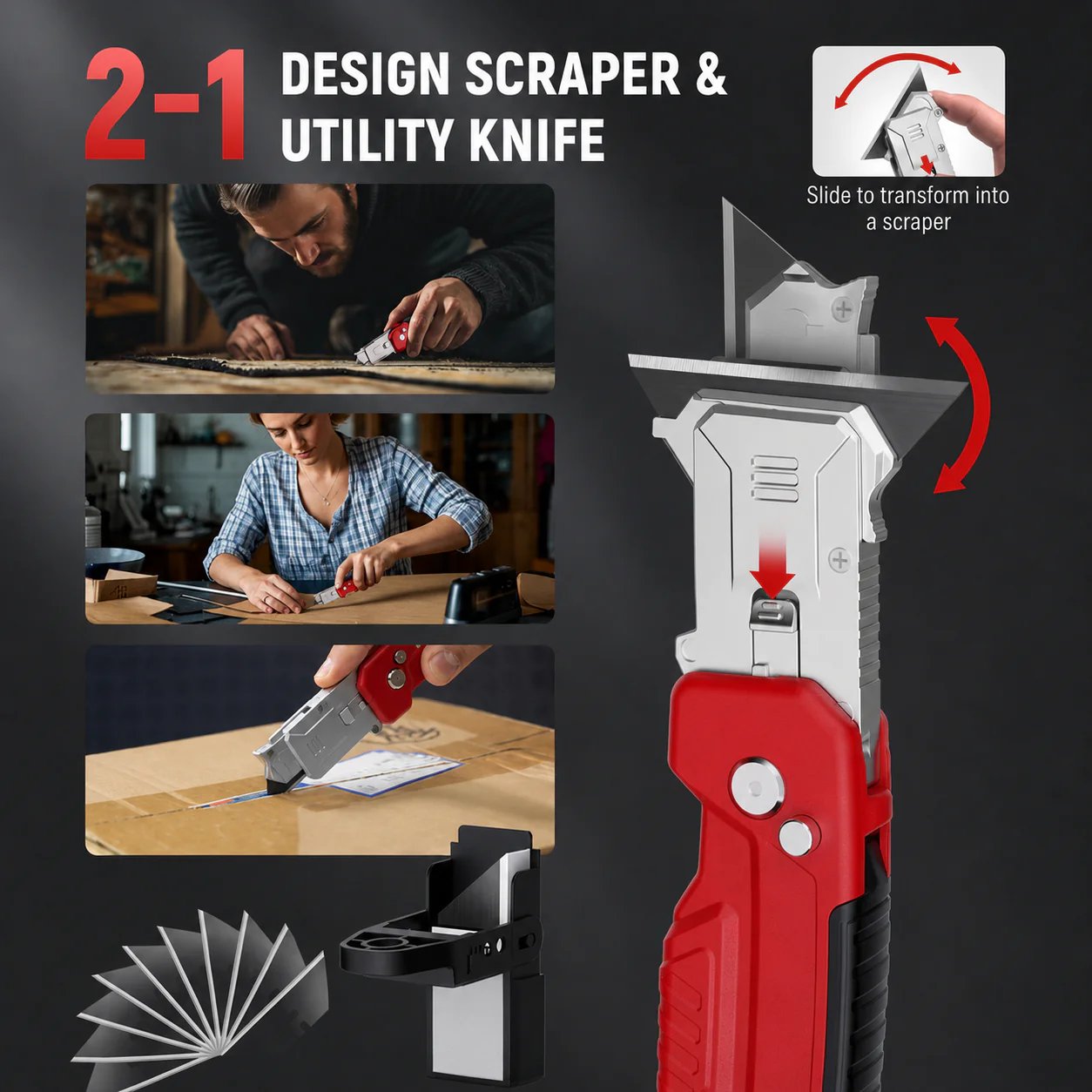 🔪✨2-in-1 Foldable Utility Knife & Scraper Portable Razor Scraper for Sticker Glue Paint Glass Tile Cleaning