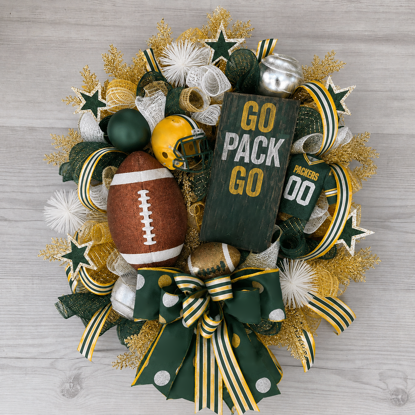 Football Team Handcrafted Wreath for Game-Day Front Door Decor