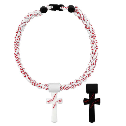 ✝️Triple-Rope Tornado Baseball Necklace – Cross Charm Pendant with "I CAN DO ALL THINGS PHL4:13"⚾