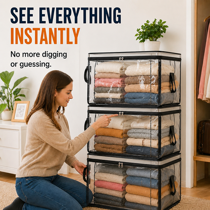 🔥Last Day 49% OFF📦Portable Large Heavy-Duty Thick Plastic Clear Storage Box with Hinged Lid | Home, Travel & Camping