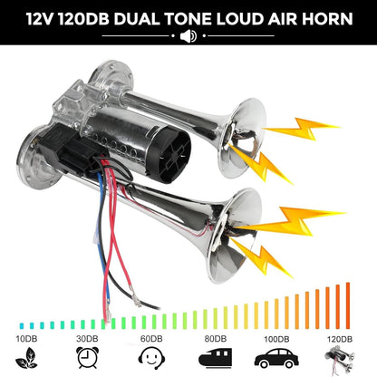 🔥LAST DAY 49% OFF - 🚗🔧2026 Upgraded 12V Dual Air Horn Kit – 130DB Super Loud Dual Horn with Compressor for Cars, Trucks, SUVs, Boats & More