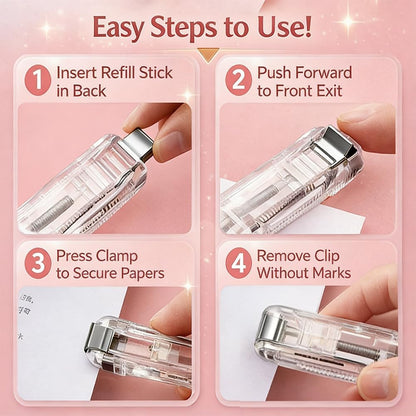 2 Pcs Portable Binder Clip Stapler, with 100 Pcs Small Binder Clips, Non-Destructive Paper Clam Dispenser for Office, Home, School