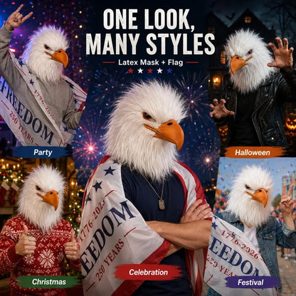🔥Last Day 50% OFF - 🦅 Bald Eagle Latex Mask & Freedom Flag Set – Unleash Your Patriotic Spirit! 🇺🇸🎉