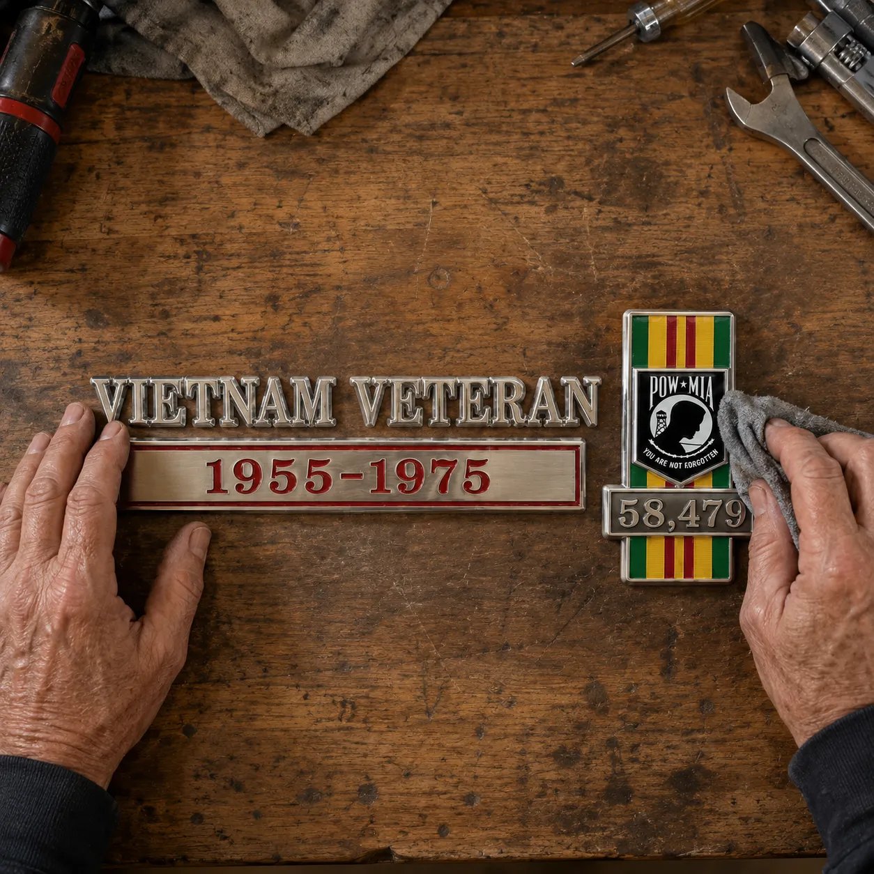 🇺🇸 Vietnam Veteran 1955–1975 Memorial Car Emblem Metal Badge