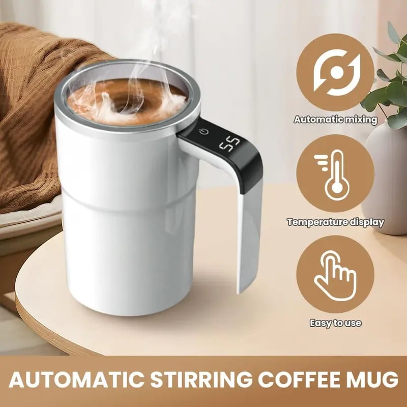 🎁 Electric coffee mug with a built-in LCD thermometer, perfect for brewing coffee, milk, cocoa, etc.