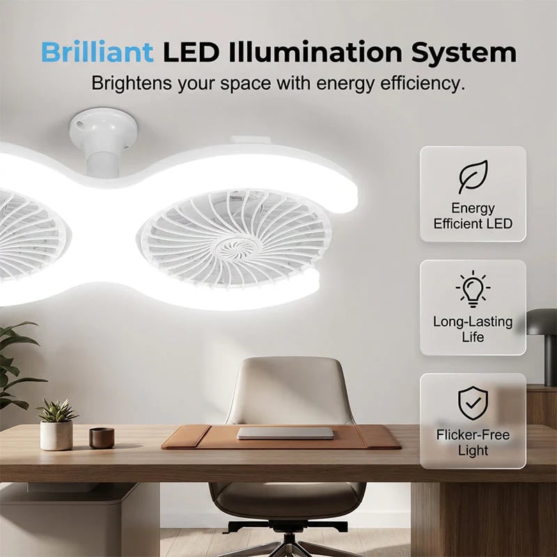 Dual-Head LED Ceiling Fan with Light