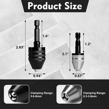 2-Piece Keyless Drill Chuck Adapter Set – 1/4′′ Hex Quick Change (0.3-8mm) for Impact Drivers & Power Tools